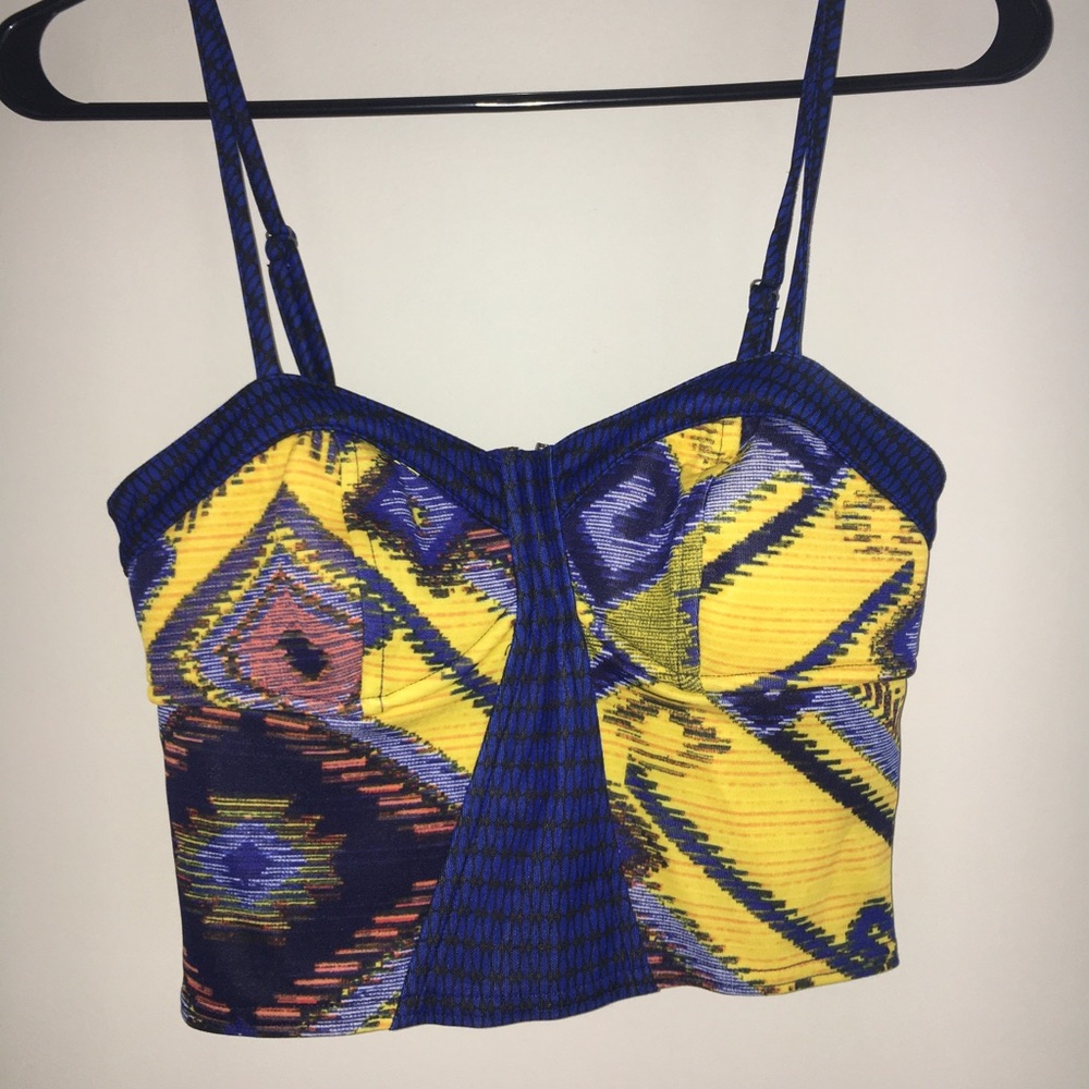 Xhiliration Crop Top. Bright Yellow/Royal Blue